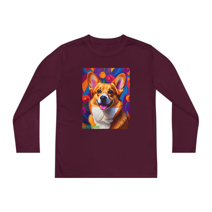 Pup Art Canvas - Kid's Sport Long Sleeve Tee (Corgi)