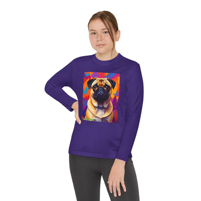 Pup Art Canvas - Kid's Sport Long Sleeve Tee (Pug)