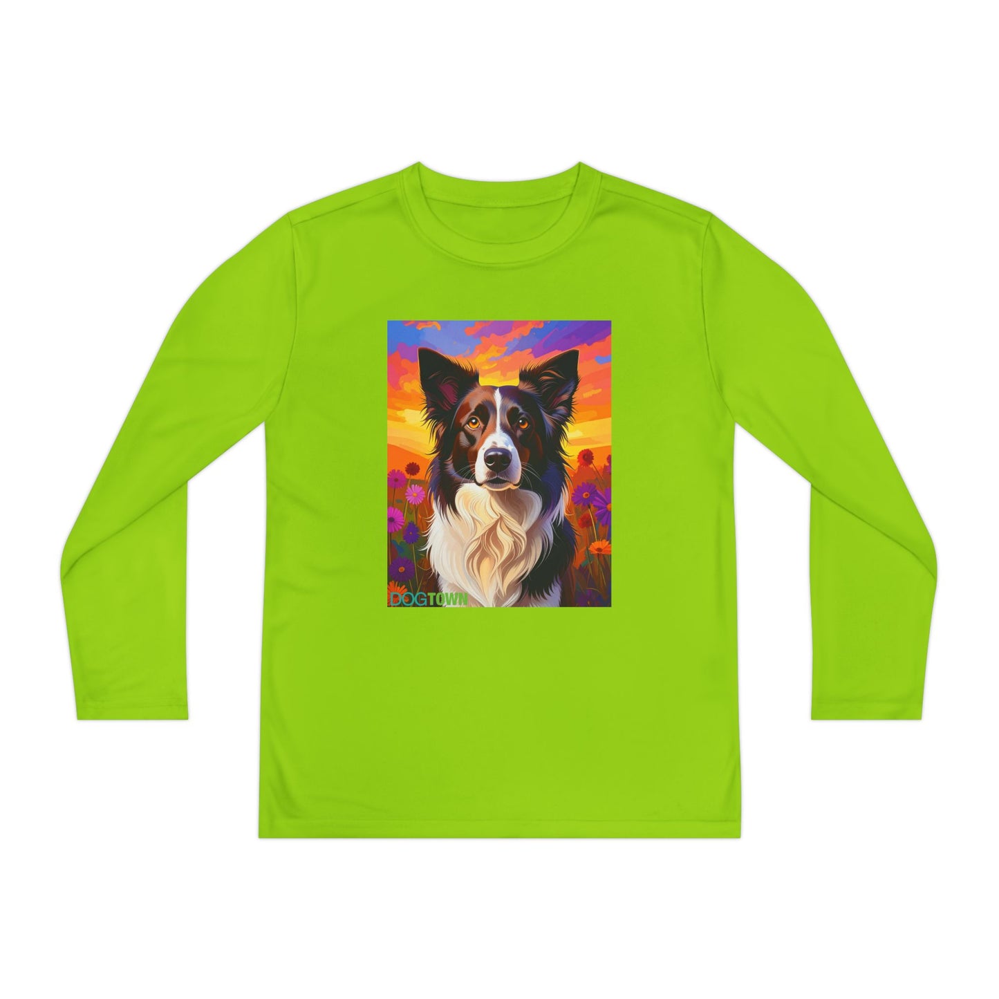 Pup Art Canvas - Kid's Sport Long Sleeve Tee (Border Collie)