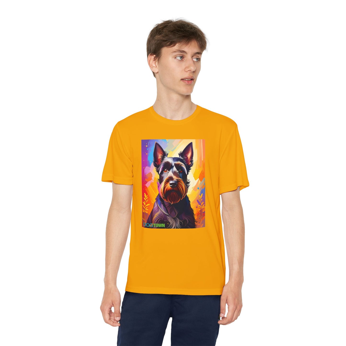 Pup Art Canvas - Kid's Sport Short Sleeve Tee (Scottish Terrier)