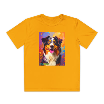 Pup Art Canvas - Kid's Sport Short Sleeve Tee (Australian Shepherd)