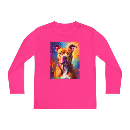 Pup Art Canvas - Kid's Sport Long Sleeve Tee (Pit Bull)