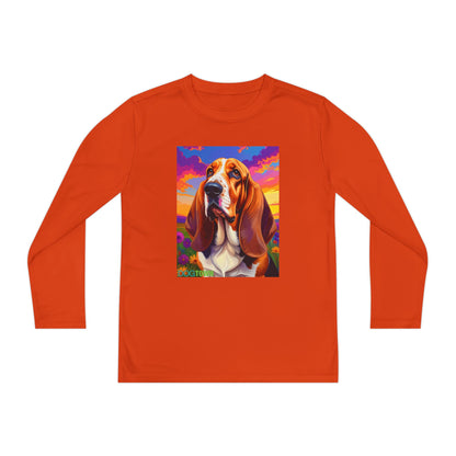 Pup Art Canvas - Kid's Sport Long Sleeve Tee (Basset Hound)
