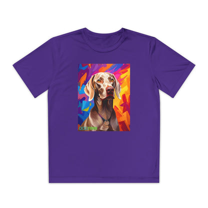 Pup Art Canvas - Kid's Sport Short Sleeve Tee (Weimaraner)