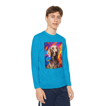 Pup Art Canvas - Kid's Sport Long Sleeve Tee (Weimaraner)