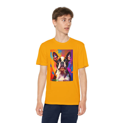 Pup Art Canvas - Kid's Sport Short Sleeve Tee (Boston Terrier)