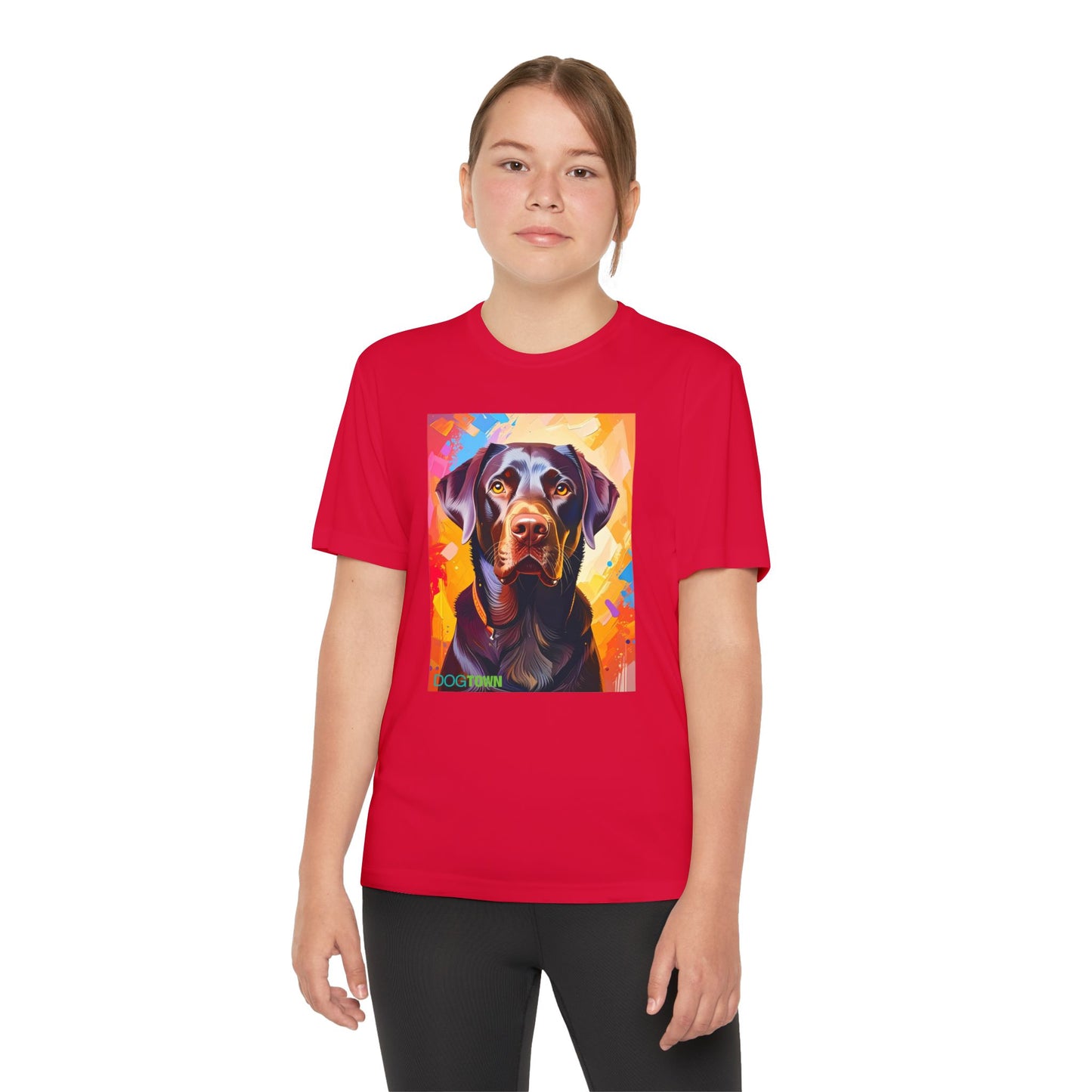 Pup Art Canvas - Kid's Sport Short Sleeve Tee (Chocolate Lab)