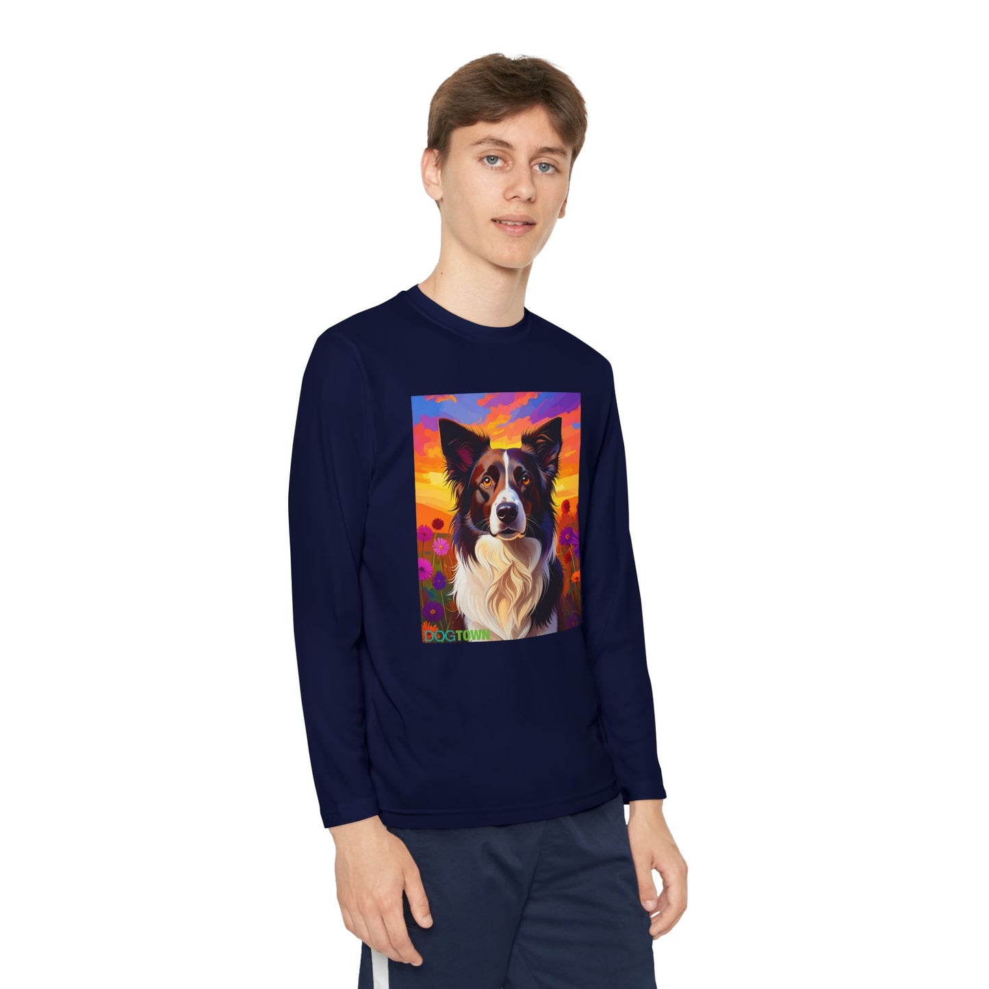 Pup Art Canvas - Kid's Sport Long Sleeve Tee (Border Collie)