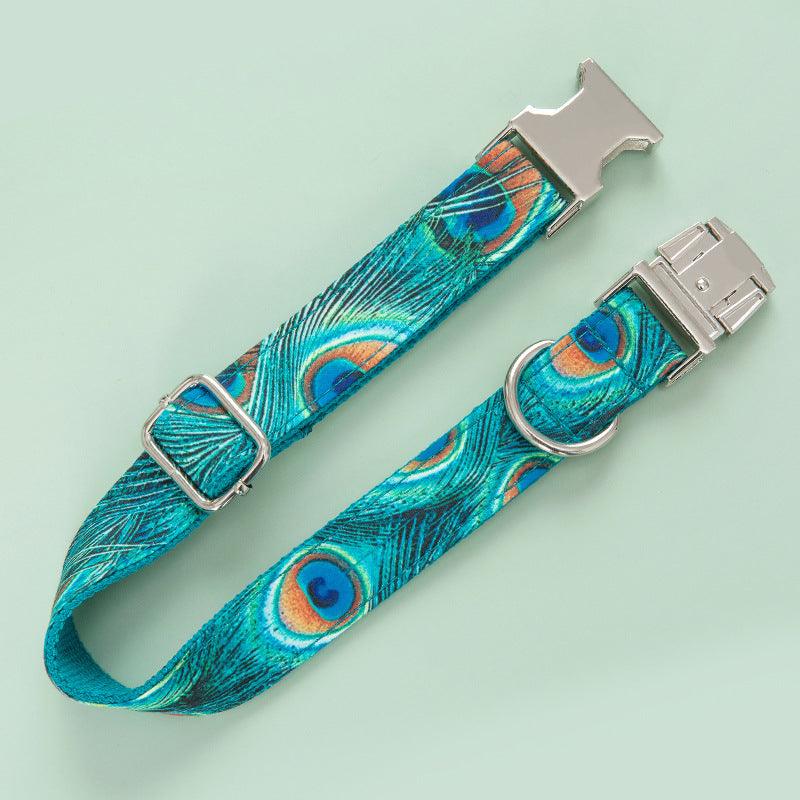 Premium Peacock Design Dog Collar With Zinc Alloy Buckle - Perfect For Big Dogs