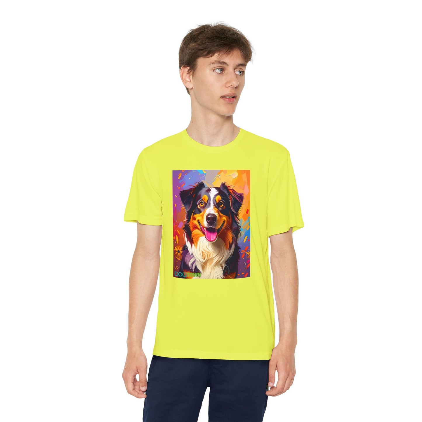 Pup Art Canvas - Kid's Sport Short Sleeve Tee (Australian Shepherd)