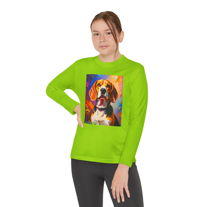 Pup Art Canvas - Kid's Sport Long Sleeve Tee (Beagle)