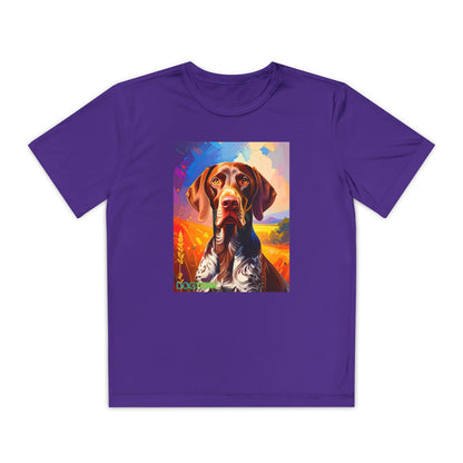 Pup Art Canvas - Kid's Sport Short Sleeve Tee (German Shorthaired Pointer)