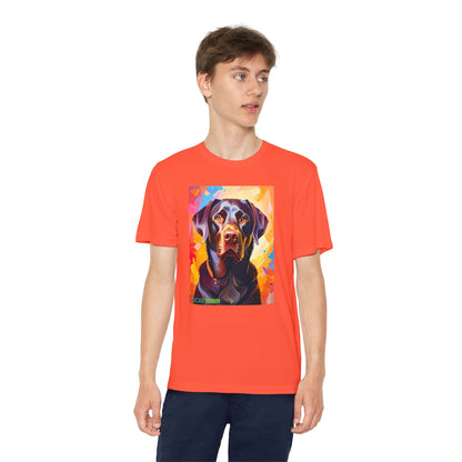 Pup Art Canvas - Kid's Sport Short Sleeve Tee (Chocolate Lab)