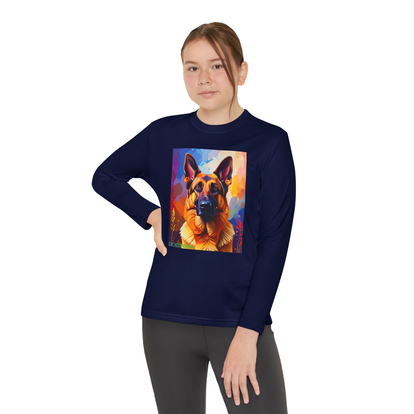 Pup Art Canvas - Kid's Sport Long Sleeve Tee  (German Shepherd)