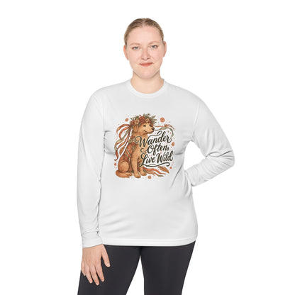 Dogtown Boho Revival "Wander Often, Live Wild" Polyester Sport Long Sleeve Tee (Golden Retriever)