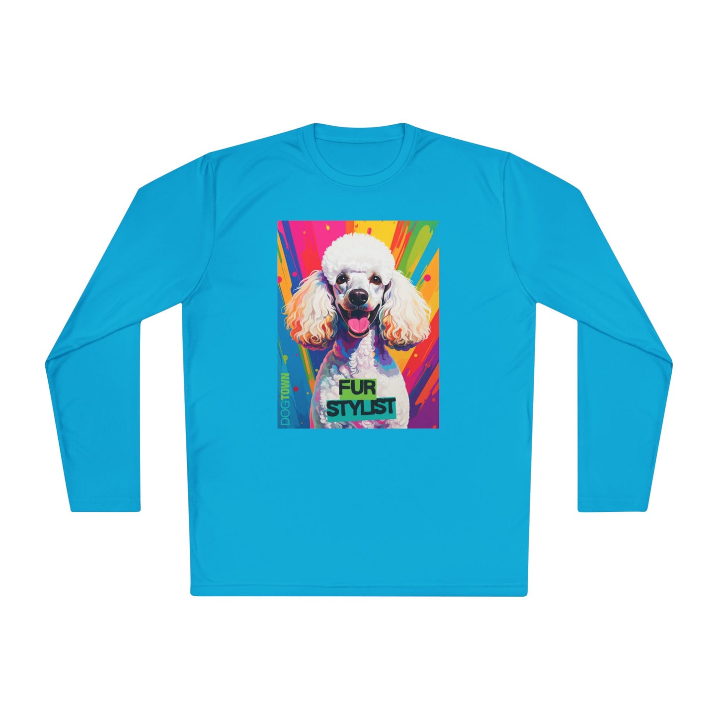Dogtown Fur Stylist Groomer Long Sleeve Shirt (Colorful with White Poodle)