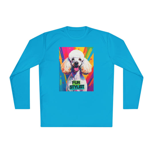 Dogtown Fur Stylist Groomer Long Sleeve Shirt (Colorful with White Poodle)