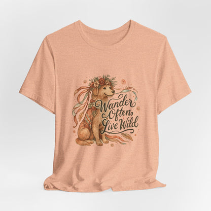 Dogtown Boho Revival "Wander Often, Live Wild" Unisex Jersey Tee (Golden Retriever)
