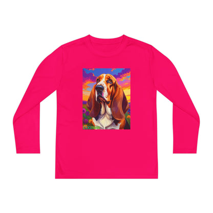 Pup Art Canvas - Kid's Sport Long Sleeve Tee (Basset Hound)