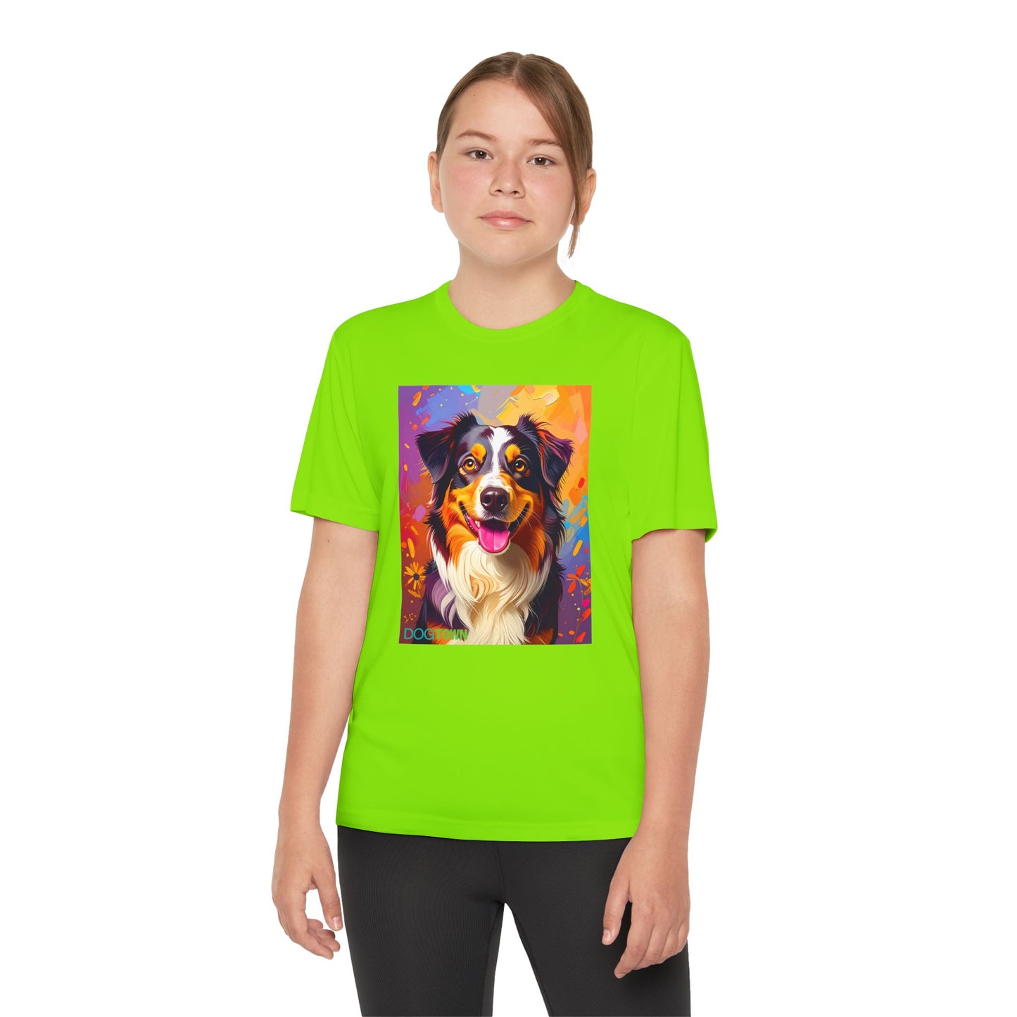 Pup Art Canvas - Kid's Sport Short Sleeve Tee (Australian Shepherd)