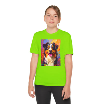 Pup Art Canvas - Kid's Sport Short Sleeve Tee (Australian Shepherd)