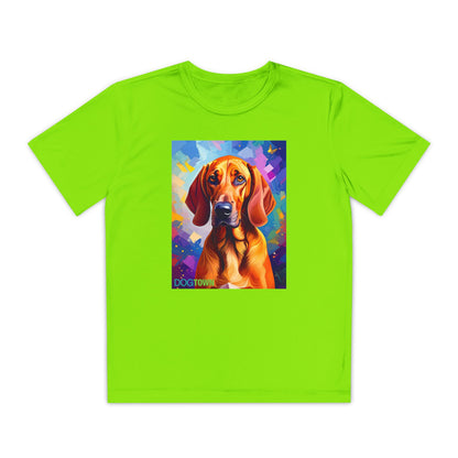 Pup Art Canvas - Kid's Sport Short Sleeve Tee (Redbone Coonhound)