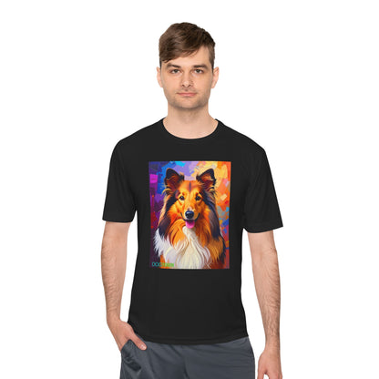 Pup Art Canvas Unisex Moisture Wicking Tee (Shetland Sheepdog (Sheltie))