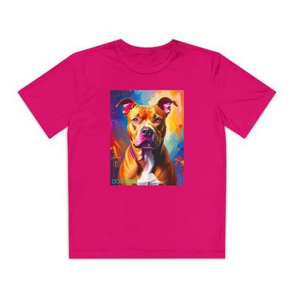 Pup Art Canvas - Kid's Sport Short Sleeve Tee (Pit Bull)
