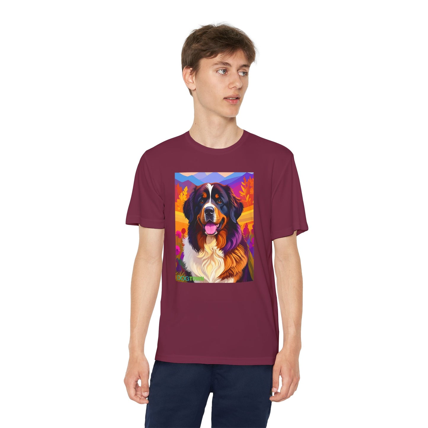 Pup Art Canvas - Kid's Sport Short Sleeve Tee (Bernese Mountain Dog)