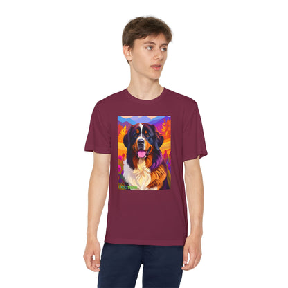 Pup Art Canvas - Kid's Sport Short Sleeve Tee (Bernese Mountain Dog)