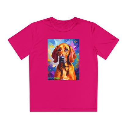 Pup Art Canvas - Kid's Sport Short Sleeve Tee (Redbone Coonhound)