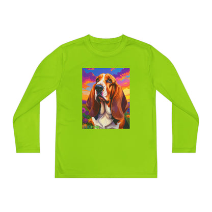 Pup Art Canvas - Kid's Sport Long Sleeve Tee (Basset Hound)
