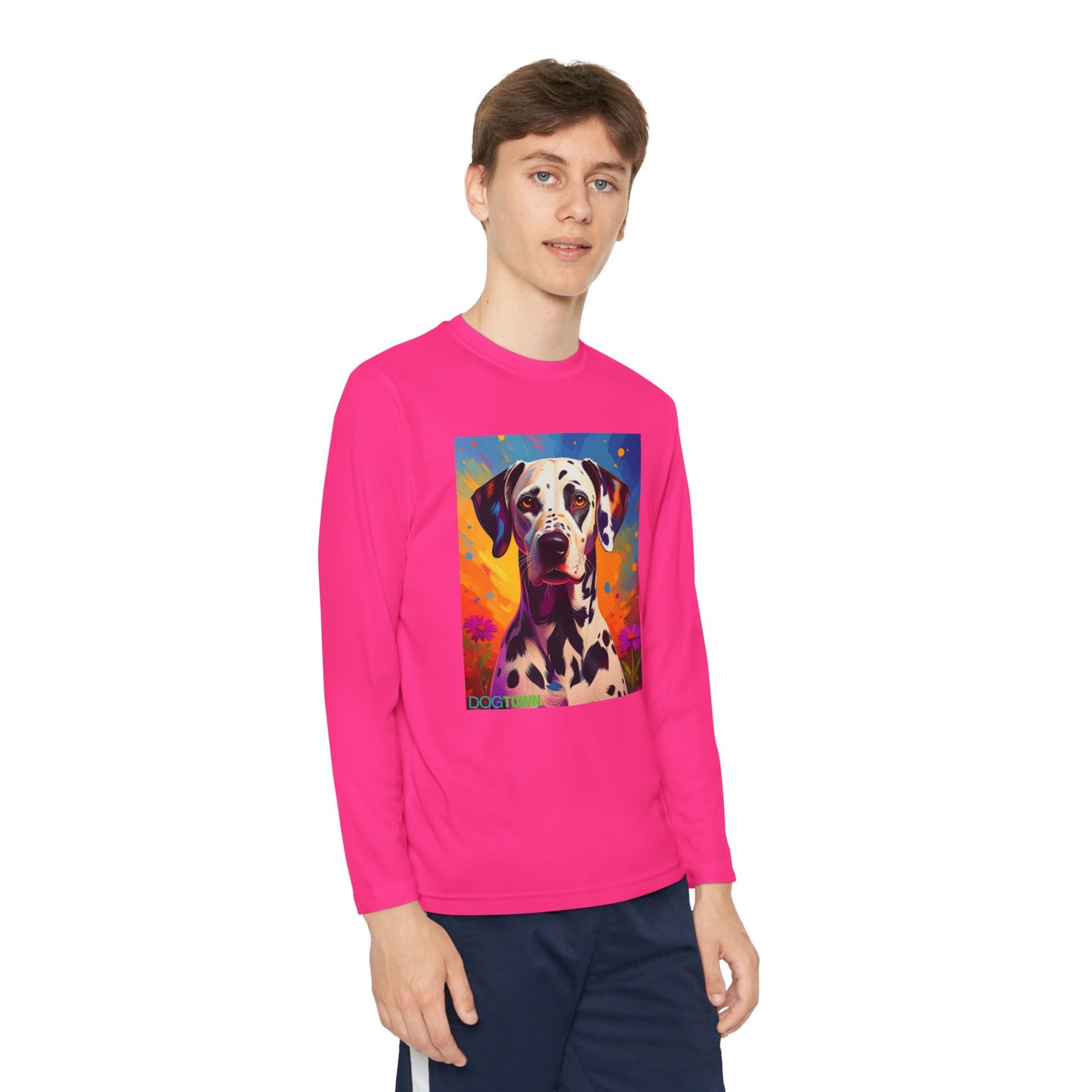 Pup Art Canvas - Kid's Sport Long Sleeve Tee (Dalmatian)