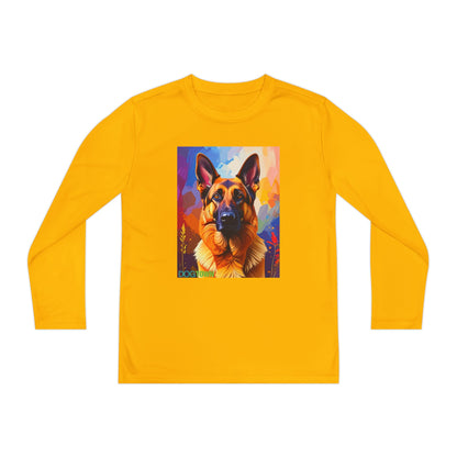Pup Art Canvas - Kid's Sport Long Sleeve Tee  (German Shepherd)
