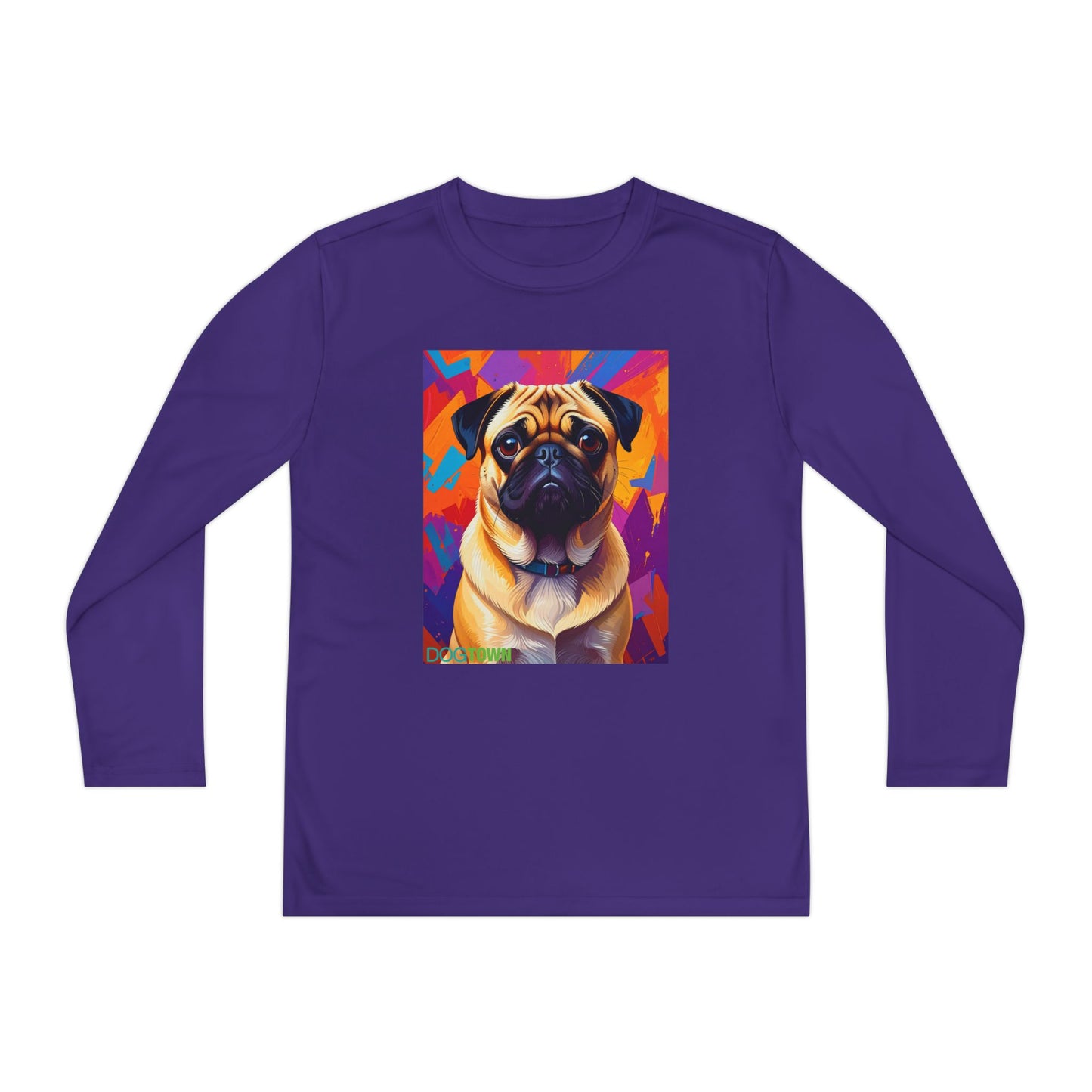 Pup Art Canvas - Kid's Sport Long Sleeve Tee (Pug)
