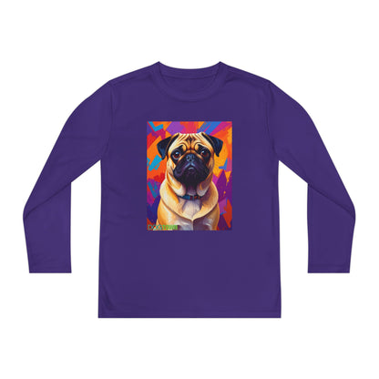 Pup Art Canvas - Kid's Sport Long Sleeve Tee (Pug)