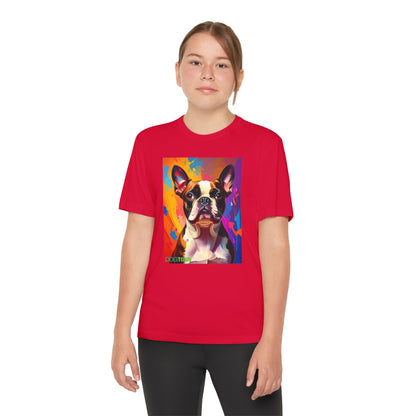 Pup Art Canvas - Kid's Sport Short Sleeve Tee (Boston Terrier)