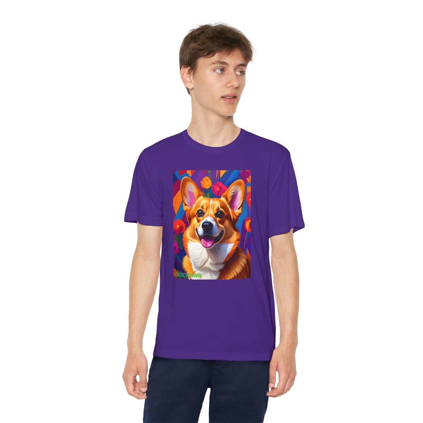 Pup Art Canvas - Kid's Sport Short Sleeve Tee (Corgi)