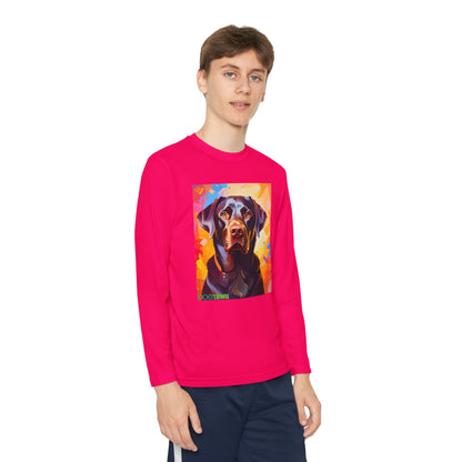 Pup Art Canvas - Kid's Sport Long Sleeve Tee (Chocolate Lab)