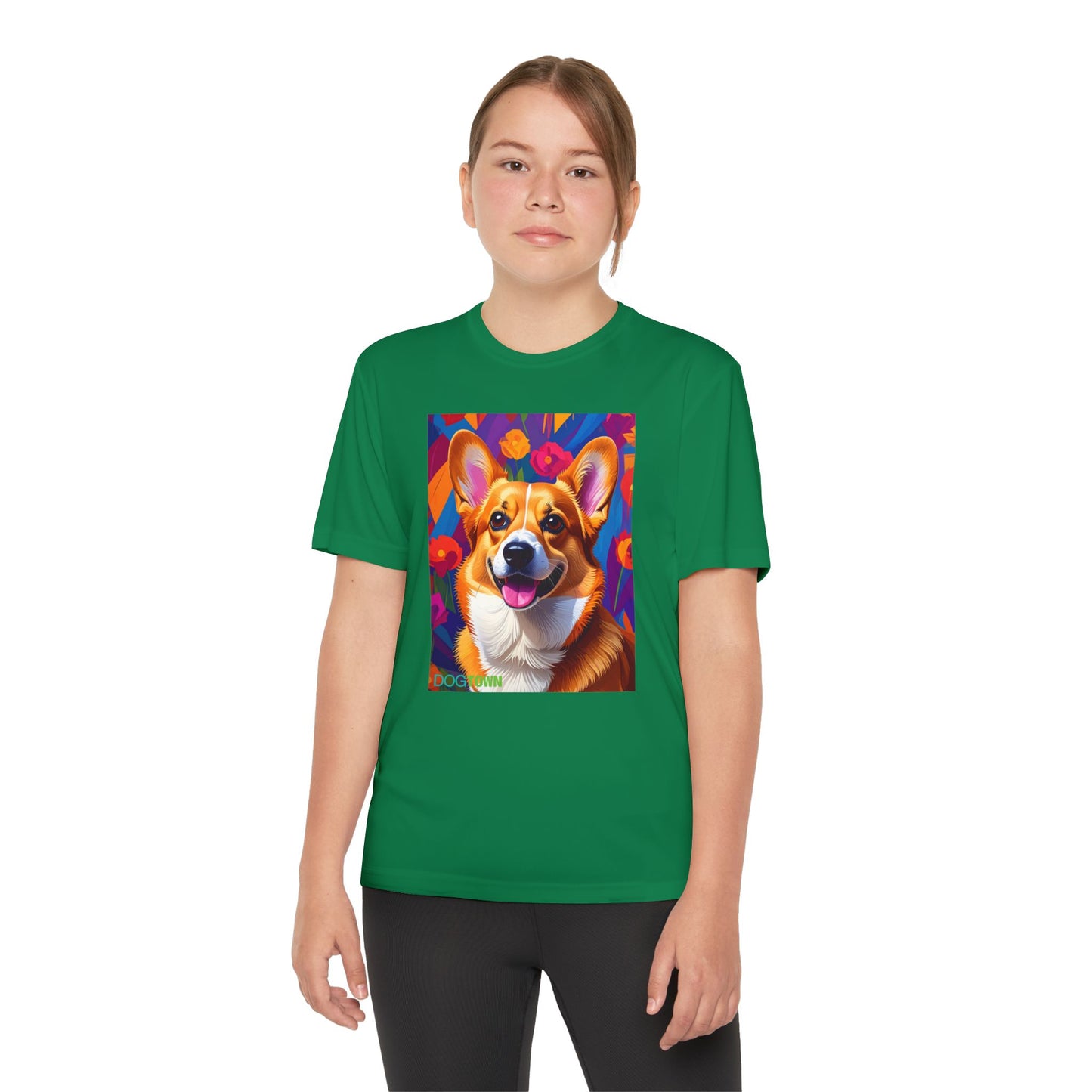 Pup Art Canvas - Kid's Sport Short Sleeve Tee (Corgi)