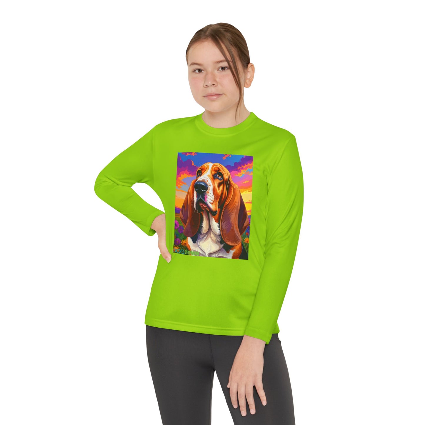 Pup Art Canvas - Kid's Sport Long Sleeve Tee (Basset Hound)
