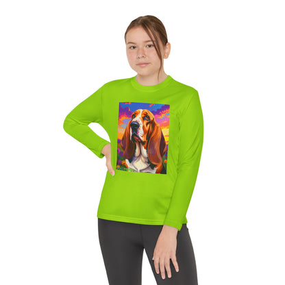 Pup Art Canvas - Kid's Sport Long Sleeve Tee (Basset Hound)