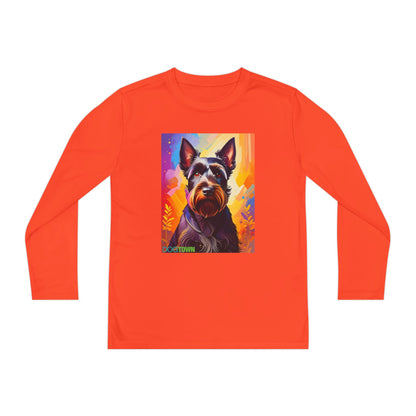 Pup Art Canvas - Kid's Sport Long Sleeve Tee (Scottish Terrier)