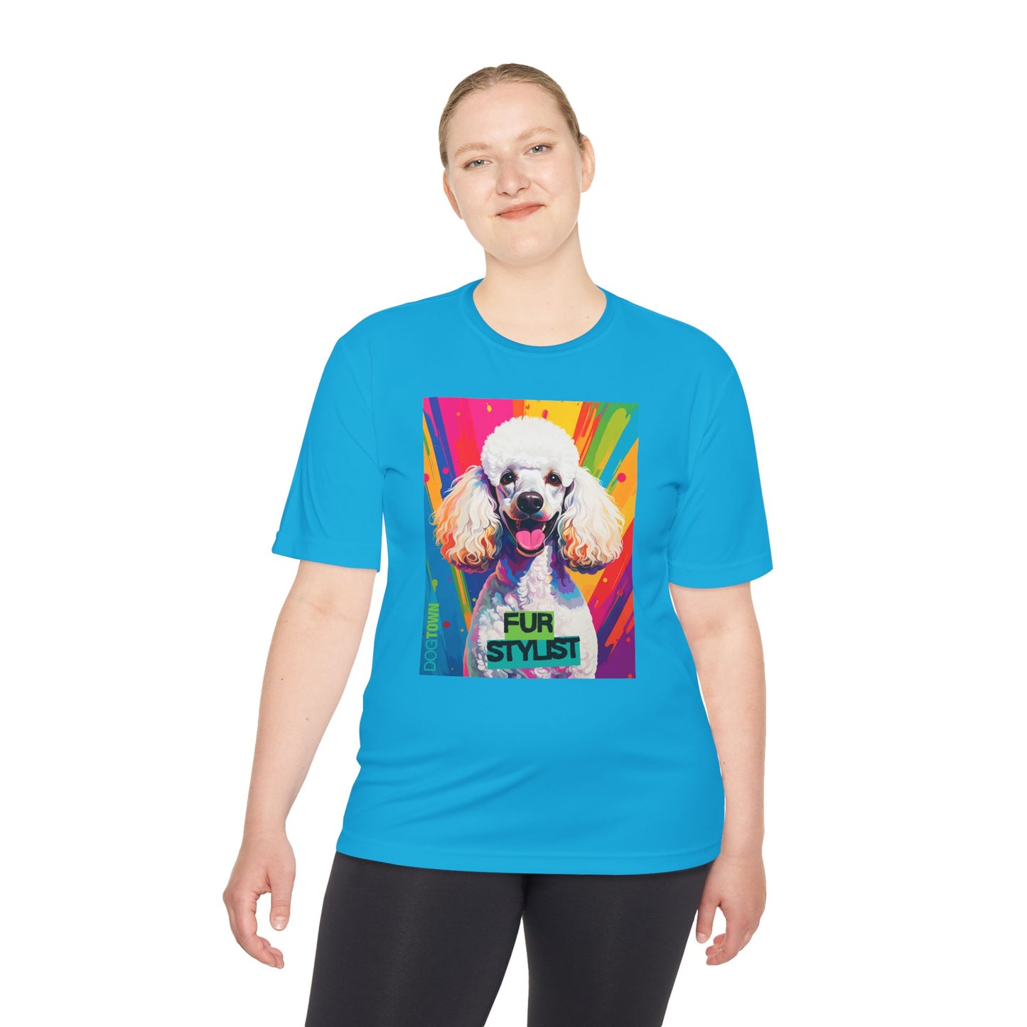 Dogtown Fur Stylist Groomer Short Sleeve Shirt (Colorful with White Poodle)