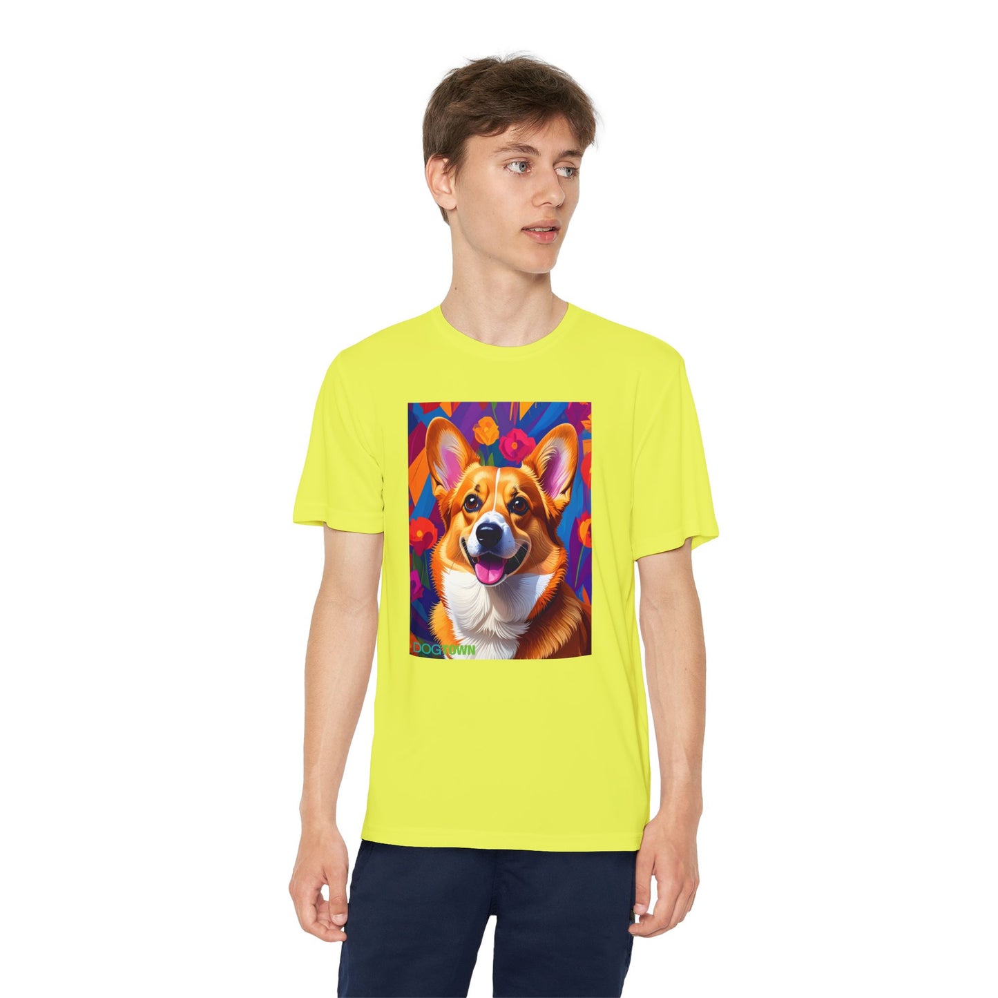 Pup Art Canvas - Kid's Sport Short Sleeve Tee (Corgi)