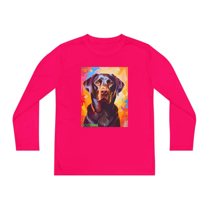 Pup Art Canvas - Kid's Sport Long Sleeve Tee (Chocolate Lab)
