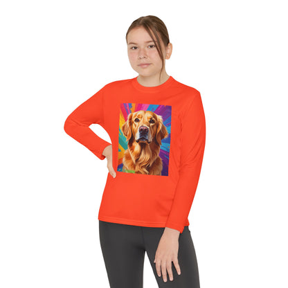 Pup Art Canvas - Kid's Sport Long Sleeve Tee (Golden Retriever)