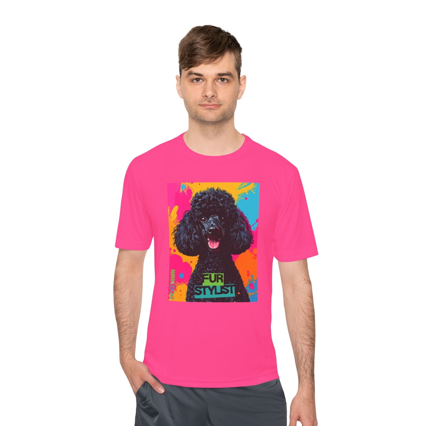 Dogtown Fur Stylist Groomer Short Sleeve Shirt (Colorful with Black Poodle)