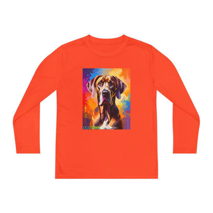 Pup Art Canvas - Kid's Sport Long Sleeve Tee (Great Dane)