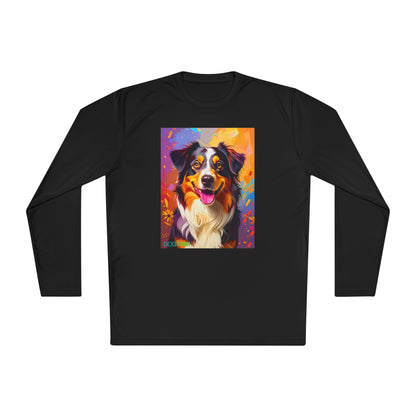 Pup Art Canvas Sport Long Sleeve Tee (Australian Shepherd)